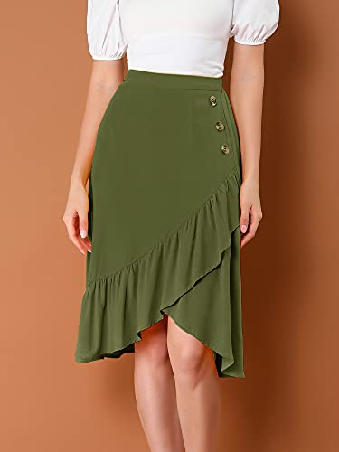 Allegra K Women's 2023 High Waisted Button Decor Asymmetrical Ruffle Hem Skirt2