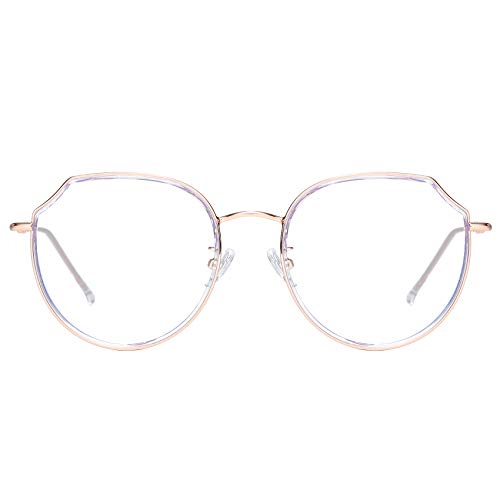 DUCO Blue Light Blocking Glasses for Women Large Vintage Frame W014 (Rose Gold)
