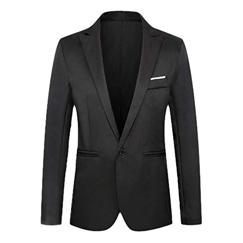 Blazer esportivo masculino Abetteric executivo formal com um botão e lapela, Preto, Large
