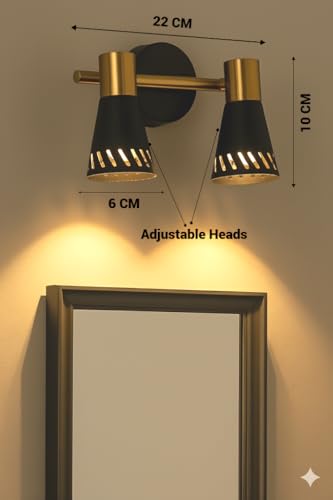 Image of FILLISKA 3 in 1 Double Wall spot /Picture /Display /Mirror Light with Adjustable Head and Colour Changing Function (2 Way Black & Gold-037)