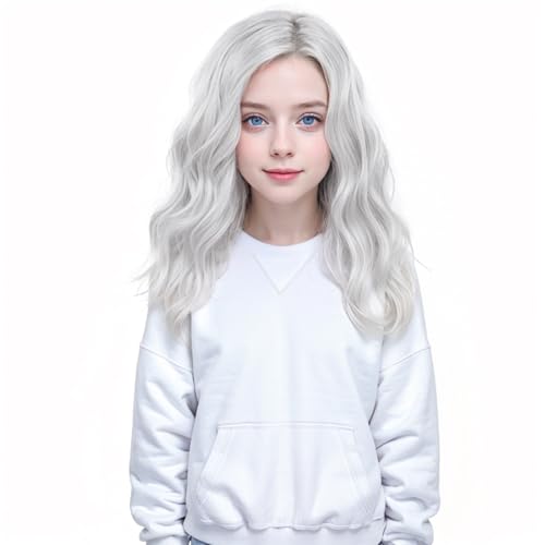 MEDO Silver White Wig for Kids - Short Wavy Synthetic Fiber for Girls Cosplay Party Costume Child (Silver White)