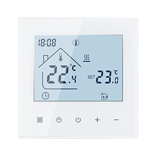 Digital Thermostat Raumthermostat, LED Display Touchscreen Thermostat-Regler, Wöchentlich Programmierbare Temperaturregler für Wasser Fußbodenheizung (Weiß - Wasser-Fußbodenheizung 3A)