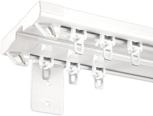 Double Curtain Rod Set - Ceiling or Wall Mounted Curtain Rail with Rollers & End Caps, Ideal for Room Dividers, Smooth Operation & Durable Design for Home Decor