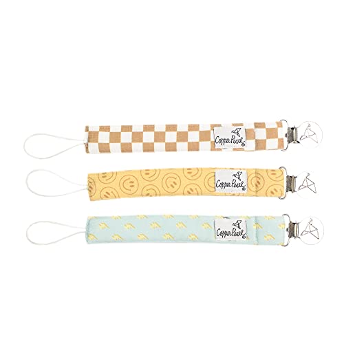 Image of Copper Pearl 3-Pack Pacifier Holders: Premium Knit Binky Clips for Baby Girls and Boys - Stylish Stainless Steel Design for Secure No-Drop Attachment