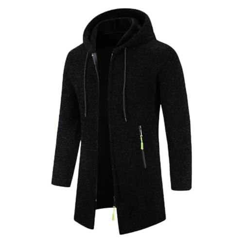 Long Cardigan Sweaters for Men Full Zip Fleece Lined Cardigan Sweaters Casual Regular Fit Knit Hooded Jacket Pockets