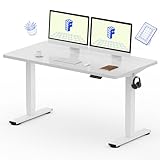 FLEXISPOT EN1 One-Piece Standing Desk with 1-Inch Thick Seamless Desktop, 55'x28' Electric Height Adjustable Desk for Home Office, Multi-Monitor Setups & Easy Assembly, White