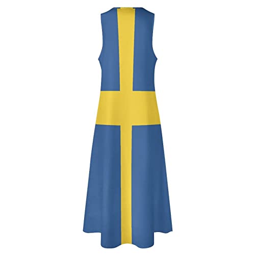 Image of TAIZIYEAH Long Dress Swedish Flag Women's Summer Casual Loose Dress Long Dress Short Sleeve for Girls Fashion Skirts 4XL
