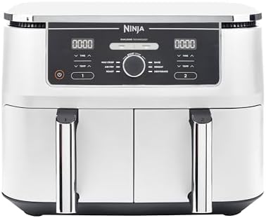 Ninja Foodi MAX Dual Zone Air Fryer, 2 Tiroirs, 9,5L, 6-en-1, Sans Huile, Air Fry, Croustillant Max, Rôtir, Cuire, Déshydrater, 8 Portions, Paniers Antiadhésifs Vont Au Lave-Vaisselle, Blanc AF400EUWH