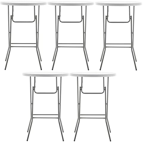 BTEXPERT 32" Round 43" Bar Height White Granite Plastic Folding Table Portable Commercial Table Banquet Card Coffee Dining Table for Wedding Party Event Home Kitchen Outdoor Set of 5 Cover