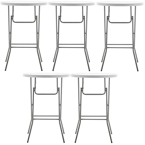 BTEXPERT 32" Round 43" Bar Height White Granite Plastic Folding Table Portable Commercial Table Banquet Card Coffee Dining Table for Wedding Party Event Home Kitchen Outdoor Set of 5