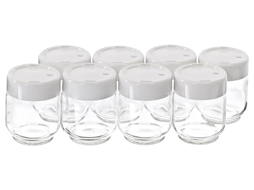 Euro Cuisine Glass Jars for Yogurt Maker with Date Indicator Lids, Clear, 6 Ounce, Set of 8 6oz Glass Jars, Ideal for Yogurt, Parfaits, & More - Clear, Multipurpose Yogurt Containers