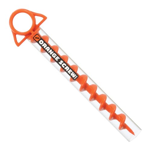 Orange Screw Ultimate Ground Anchors: Heavy Duty Screw-in Tent Stakes for High Wind, Sand, Canopies, and Camping - Made in USA, Included T-Grip Tool - (Large, Single Pack, Orange)