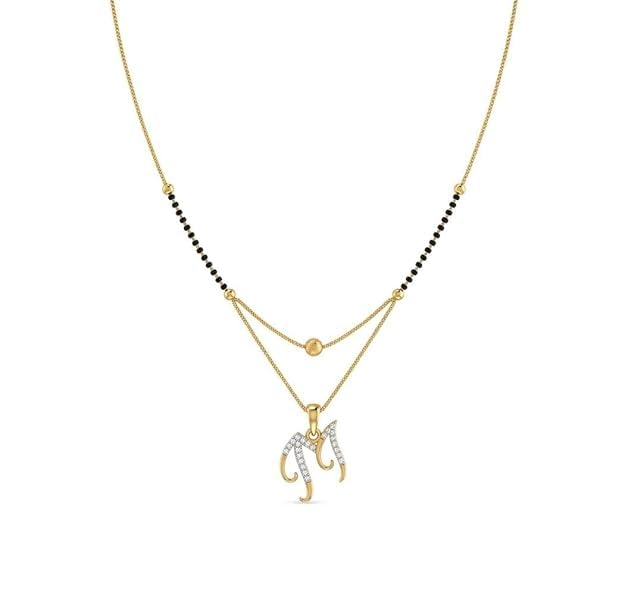 Gold-Plated Dual Layer Mangalsutra Necklace for Women with Black Beads and Cubic Zirconia 'M' Initial Heart Pendant | Minimalist Contemporary Daily Wear Jewelry-image-43