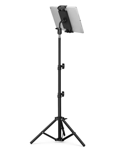 Image of Tab Stand Holder, Tablet Stand Floor Height Adjustable Tripod for Video Conferencing and Content Creation, Portable Tablet Holder with 55-120 cm Extendable Design