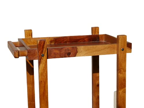 Image of 3-Tier Solid Wood Rolling Bar Cart, Wine Serving Trolley (3 tier, Brown Polish) (Style 11)