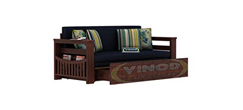 Image of Solid Sheesham Wood King Size Sofa Cum Bed Furniture Set With Storage And Cushions For Living Room (Walnut Finish) - 3 Seater