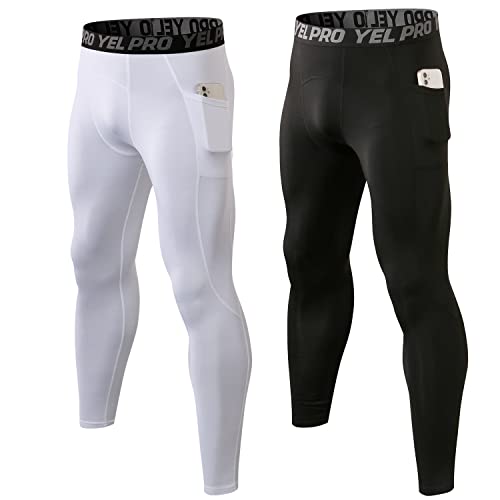 SPVISE 1 or 2 Pack Men's Thermal Compression Pants Fleece Lined Sports Leggings Tights Cold Weather Base Layer Bottoms Winter