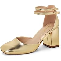 GENSHUO Zapatos de Tacón Grueso para Mujer, Doble Correa al