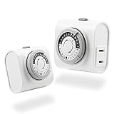 GE Mechanical 2 Pack, 2 Featuring 56177 24-Hour Indoor Basic Timer, 1 Polarized Outlet, Plug-in, Daily On/Off Cycle, 30 Minute Interval, for Lamps, Seasonal Appliances, and Portable Fans, White