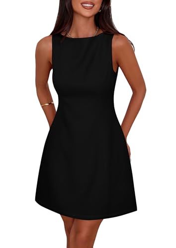 PRETTYGARDEN Womens Formal Short Dresses 2025 Summer Sleeveless Boat Neck A Line Elegant Mini Cocktail Party Dress (Black,Medium)