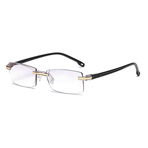 Rahmenlose Lesebrille Anti-Blaulicht für Herren +2.0 (55-59 Jahre) Schwarz Mode Diamant Cut Edge Designer Ultraleicht Presbyopische Gläser mit Etui Cover
