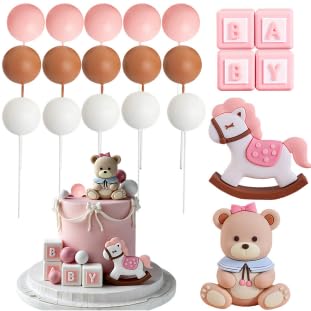 Bear Cake Decorations Set 21 Pcs Cake Toppers with Bear/Horse Pink