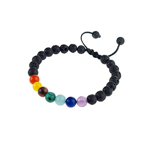 Pulsera de 7 chakras para mujer, energía arcoíris, piedras preciosas auténticas, multicolor, amatista, lapislázuli, amazonita, malaquita, jade, ónix, ojo de tigre, piedra de lava, tamaño ajustable,