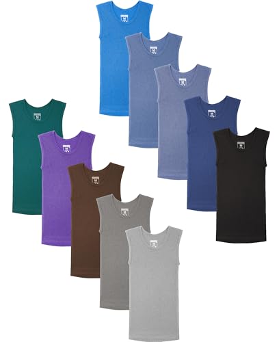 Andrew Scott Boys' Muscle Tank Top | Cotton Color Sleeveless Crew Neck Undershirts -Pack of 10