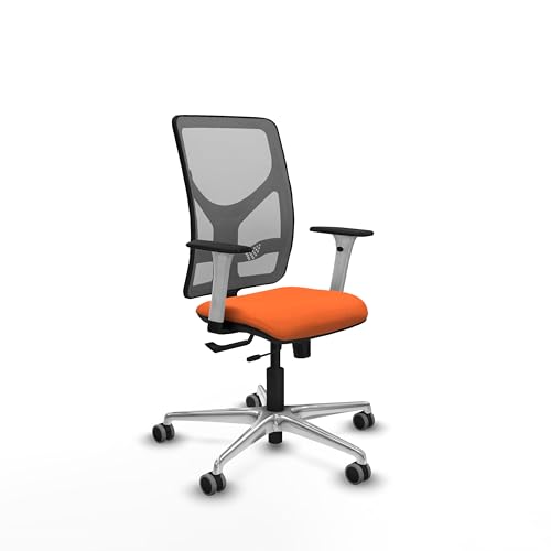 Piqueras y Crespo   Silla Operativa Oficina Motilla con Reposabrazos Blancos y Negros, Apoyo Lumbar Regulable en Altura. Equipado con Sincro/Traslack y Espuma de Corte. Gris/Naranja