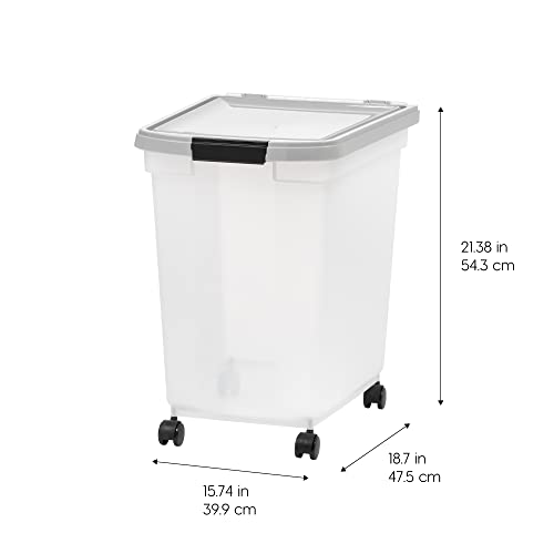 Iris Usa 50 Lbs / 65 Qt Weatherpro Airtight Pet Food Storage Container With Removable Casters, For Dog Cat Bird And Other Pet Food Storage Bin, Keep Fresh, Translucent Body, Easy Mobility, Clear/Gray #TOP5