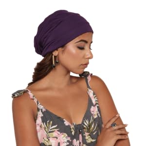 SAKUCHI Bonnet de chimio doux et soyeux en bambou pour femme - Turban contre le cancer et la perte de cheveux - Violet, violet, Taille unique