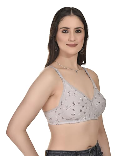Image of Women's Floral Print Cotton Push Up Bra, Non-Padded, Pack of 3, Pink Grey Navy