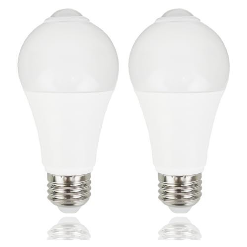 CICINY Motion Sensor Light Bulbs - 12W(100-Watt Equivalent), Outdoor/Indoor Motion Light Bulb Led A19 E26 5000K Daylight 1100LM, Dusk to Dawn Security Bulbs for Porch Hallway Basement Garage 2 Pack
