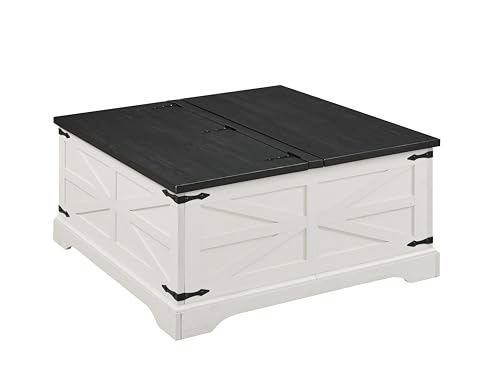 JXQTLINGMU Farmhouse Lift Top Coffee Table with Storage, 36" Wood Square Center Table with Large Hidden Compartment, Rustic Lift Tabletop Dining Table for Home Living Room, White