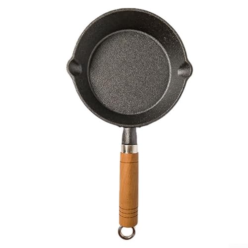 Zilimontt Black Cast Iron Mini Skillet 10Cm Non-Stick Small Frying Pan - Kitchen Egg Cooking Pan - W/Wooden Handle For Professional Chef Cooking(C15CM)