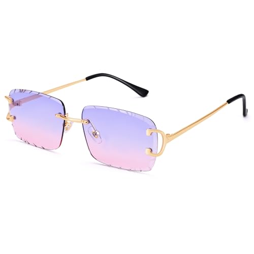 Image of Hycredi Rimless Rectangle Sunglasses for Men /Women- Frameless Square Trendy Shade - Diamond Cutting Eyewear