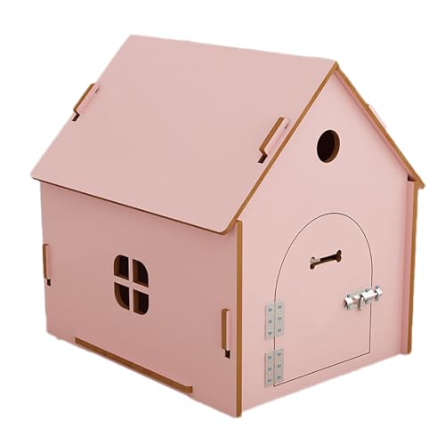 ドッグハウス 犬小屋 室内屋外両用ペットハウス 木目調 外猫ハウス おしゃれ猫舍・犬舎 小型犬・猫用窓付き猫小屋 工具不要組み立て簡単 犬 ハウス 木製ゲージ風かわいい犬小屋 ペットハウス (ピンク材(扉付き),S)