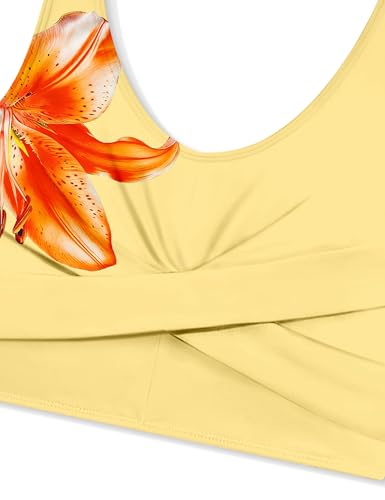 Image of Qaoerde Girls Swimsuit Tropical Print Bikini Set with Ruffle Hem Two Piece Criss Cross Bathing Suits for Girls 7-16 Years