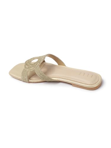Image of ELLE Women's Stylish Comfortable Embellished Cutout Detail Flat Sandals