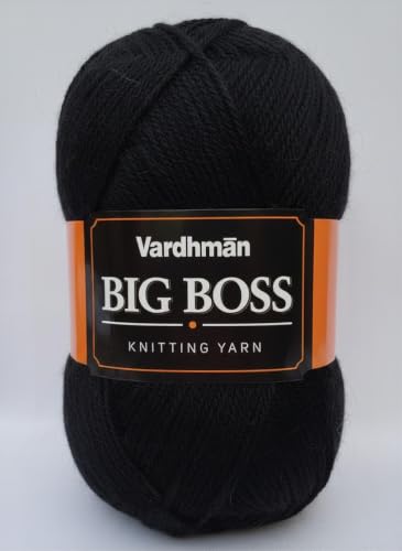 Image of Vardhman BigBoss Knitting Yarn - 200g Ball, 575m, 84% Acrylic + 16% Nylon, 3-Ply DK Weight, Soft & Durable Wool for Knitting, Craft, babywear, blanket, winter wear; threads for crochet hook needle - Boss-13 - Black