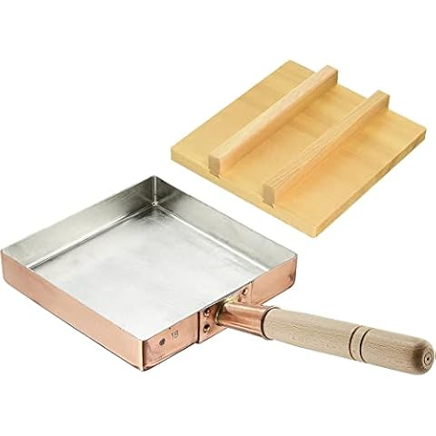TIKUSAN Japanese Tamagoyaki Omelets Copper Pan with Wooden Lid 7.1 inch (18×18 cm) Square Type Egg Pan Cover