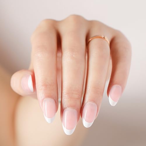 French Tip Press on Nails,32 Pcs French Tip Press on Nails Almond...
