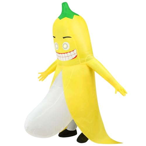 AYBUY Disfraz de plátano, Disfraz Inflable de Plátano para Adultos con Cremallera, Ropa Inflable De Plátano Malvado para Adultos, Disfraces de Halloween para Fiestas, Carnaval y Navidad, 160 190 cm