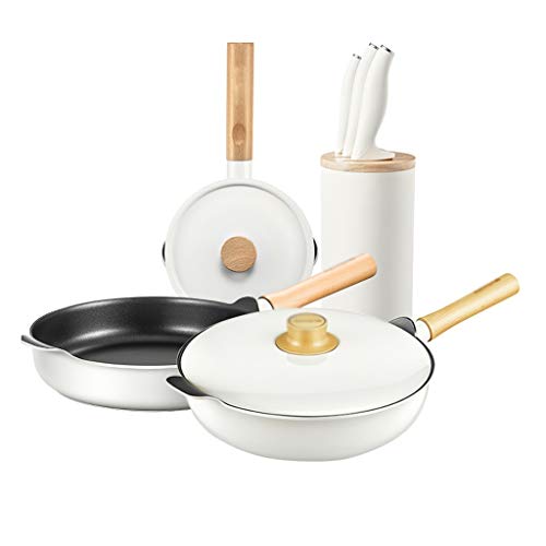 OQHAIR Combinación de sartenes de leche Wok, wok antiadherente de fondo plano, suplemento de alimentos para bebés, juego de sartenes de leche pequeñas (sin cuchillo)