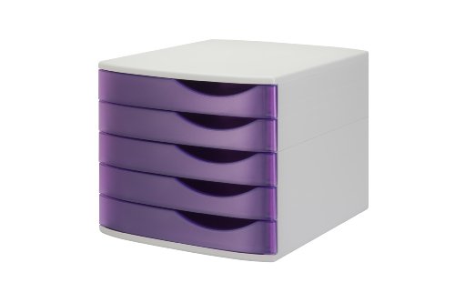 Jalema 2686358371 Silky Touch - Cajones de almacén, 5 cajones que se cierran, color gris, azul y violeta