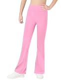 Bootcut Leggings for Girls Size 13-14 Years Old Pure Pink Bootleg Flare Pants Soft Shiny Elastic Casual Sportswear Teens Shopping Cheer