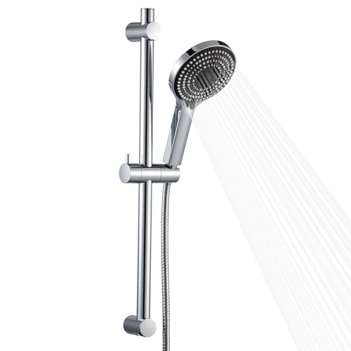 OFFO Shower Slide Bar with 6 Modes Shower Head Set, 1.5m Stainless Steel Hose,Adjustable 60cm Riser Rail and High Pressure Handheld Showerhead,Chrome