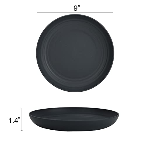 Image of Homienly Wheat Straw Plates Unbreakable Deep Dinner Plates Set of 8 Lightweight Reusable Plastic Plates for Kitchen, Camping, Party, RV, Microwave and Dishwasher Safe Salad Plates (Black Grey, 9 inch)