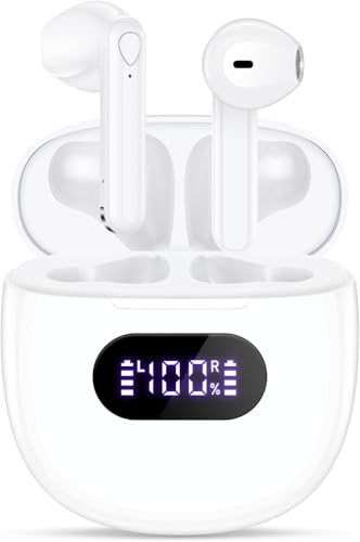 Wireless Earbuds, Bluetooth 5.3 Headphones in Ear with 4 ENC Noise Cancelling Mic, Bluetooth Earbuds 40H Playtime, 2024 HiFi Stereo Deep Bass Wireless Earphones, IP7 Waterproof USB-C Fast Charge White