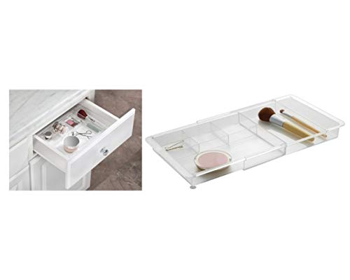 iDesign 40530EU Extendable Drawer Organiser, Adjustable Makeup Drawer Organiser Tray Made of Durable Plastic, Makeup Storage Solution for Brushes, Accessories and More, Clear